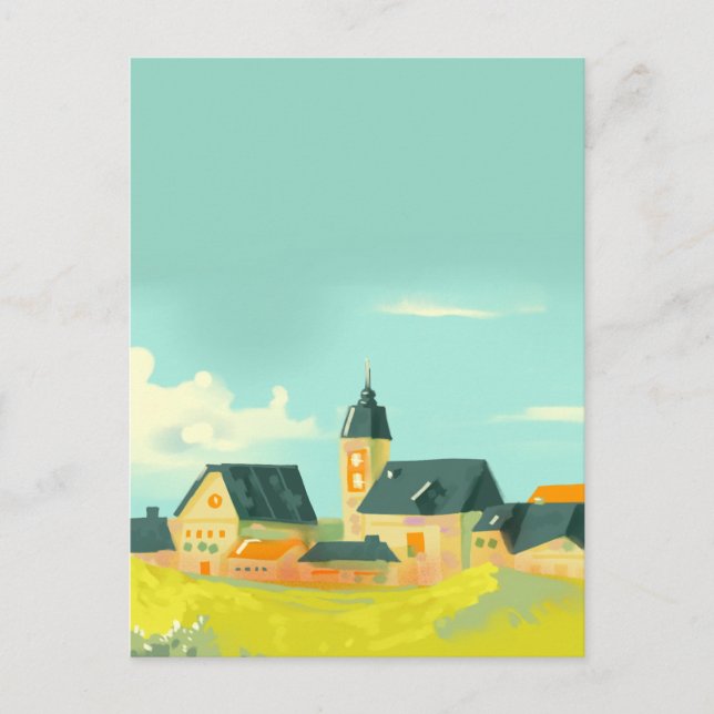 Cartão Postal Paisagem verde natureza e casas (Frente)