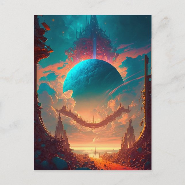 Cartão Postal Paisagem Visionária Planeta das Torres Surreais (Frente)