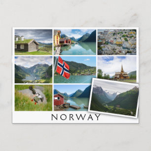 Cartão Postal Paisagens e texto: "Noruega" na colagem