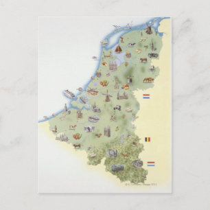 Cartão Postal Países Baixos, mapa com características distinti