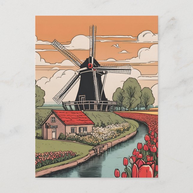 Cartão Postal Países Baixos Windmills (Frente)