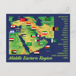 Cartão Postal Países do Oriente Médio mapa geográfico com bandei