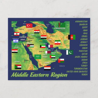 Cartão Postal Países do Oriente Médio mapa geográfico com bandei
