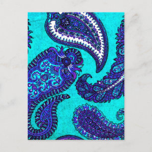 Cartão Postal Paisley Azul Aqua Elétrico