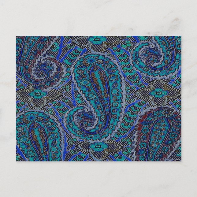 Cartão Postal Paisley Blue Indian Boho Art Pattern (Frente)