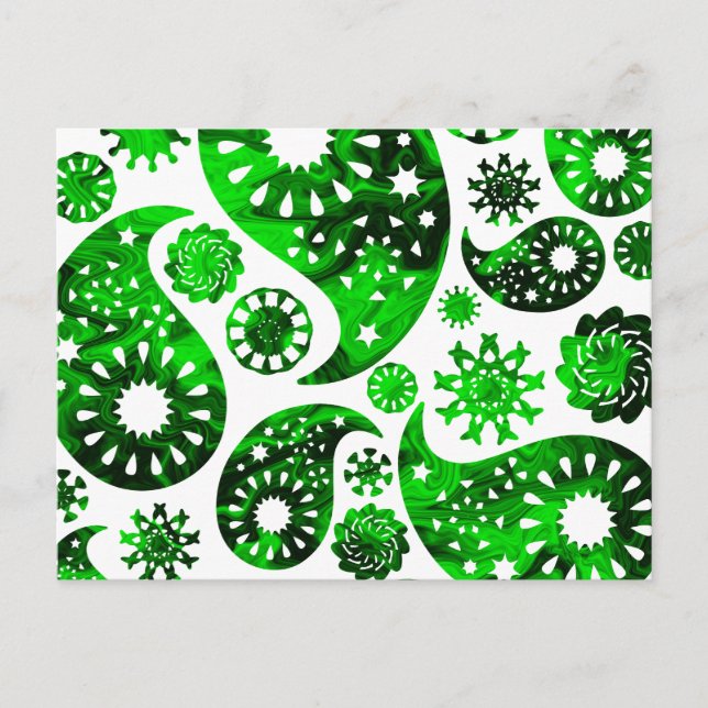 Cartão Postal Paisley com padrão de redemoinho verde. (Frente)