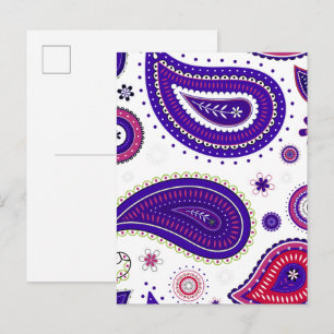 Cartão Postal Paisley roxo, padrão de flor colorido