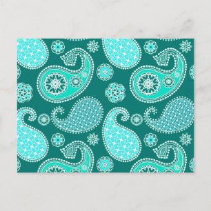 Cartão Postal Paisley, Turquesa, Aqua e White