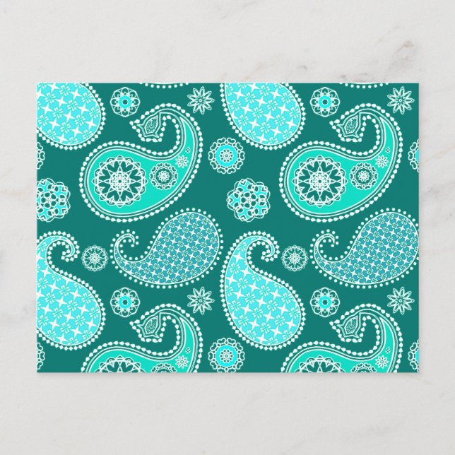 Cartão Postal Paisley, Turquesa, Aqua e White (Frente)