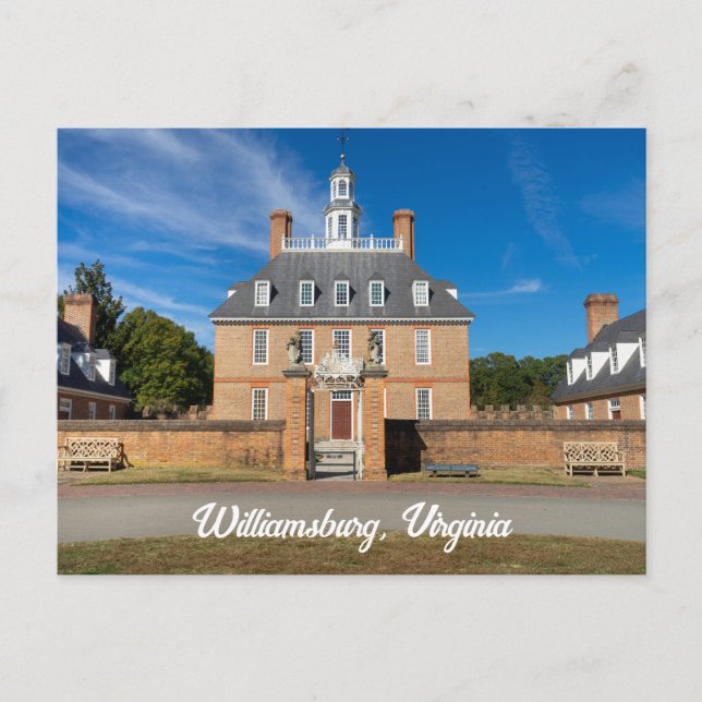 Cartão Postal Palácio dos governadores em Williamsburg VA (Frente)