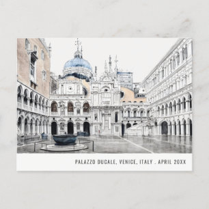 Cartão Postal Palácio Ducal Veneza Itália Aquarela Viagem
