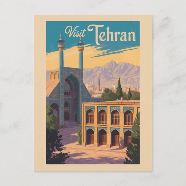 Cartão Postal Palácio Golestan Ilustração Viagem Irã Teerã (Frente)