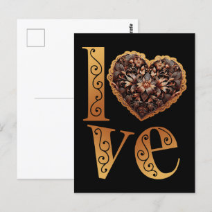 Cartão Postal Palavra de amor com coração rosa cinzento romântic