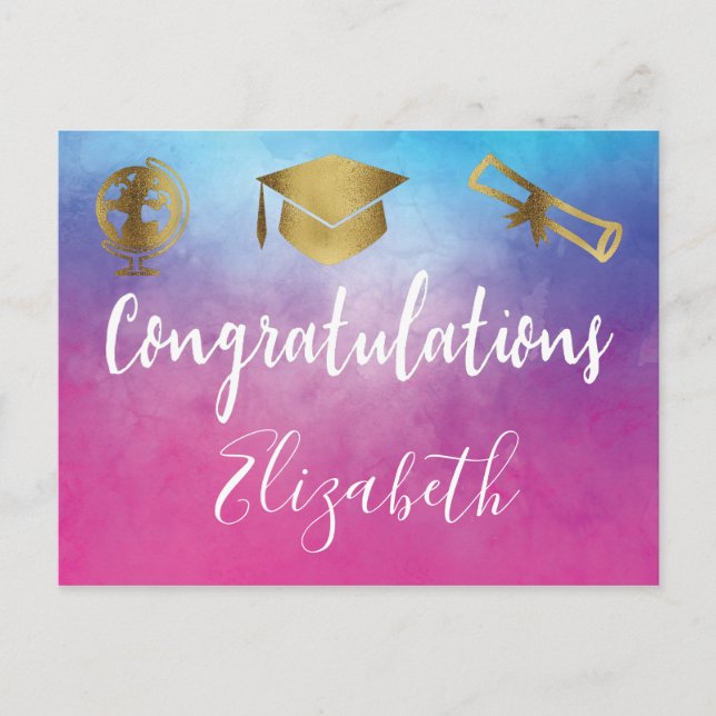 Cartão Postal Palavras de boné de formatura do Partido Rosa de C (Frente)