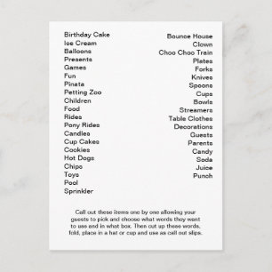 Cartão Postal Palavras de Chamada de Festa de aniversário de Car