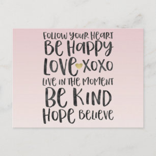 Cartão Postal Palavras Inspiracionais de Cor-de-Água Preta Cora