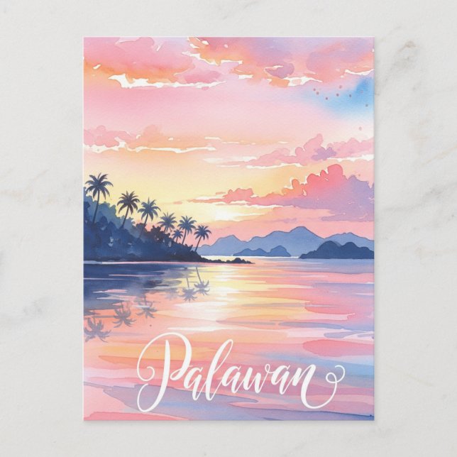Cartão Postal Palawan Filipinas Watercolor Viagem (Frente)
