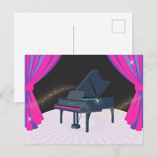 Cartão Postal Palco de piano rosa roxo (Frente/Verso)