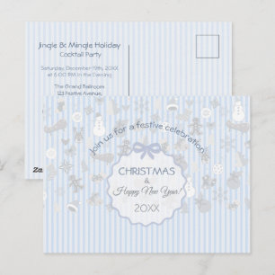 Cartão Postal Pale Blue Pastel Listra Natal Prateado Caprichoso