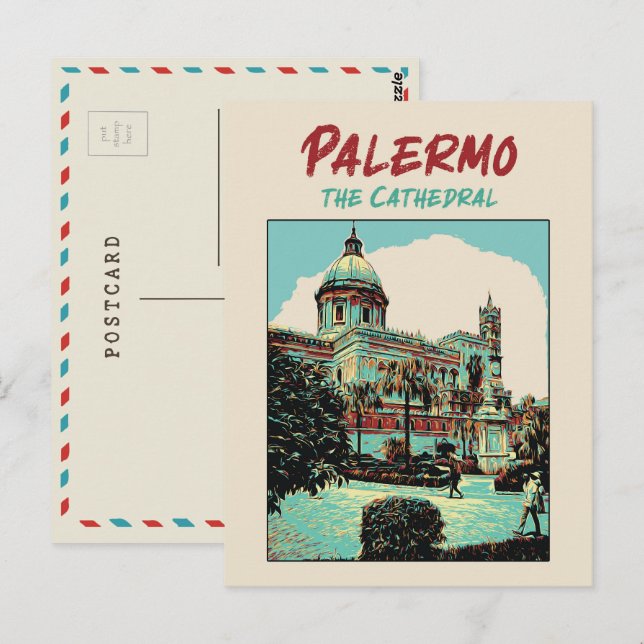 Cartão Postal Palermo, A Catedral ilustração Sicília Itália P (Frente/Verso)