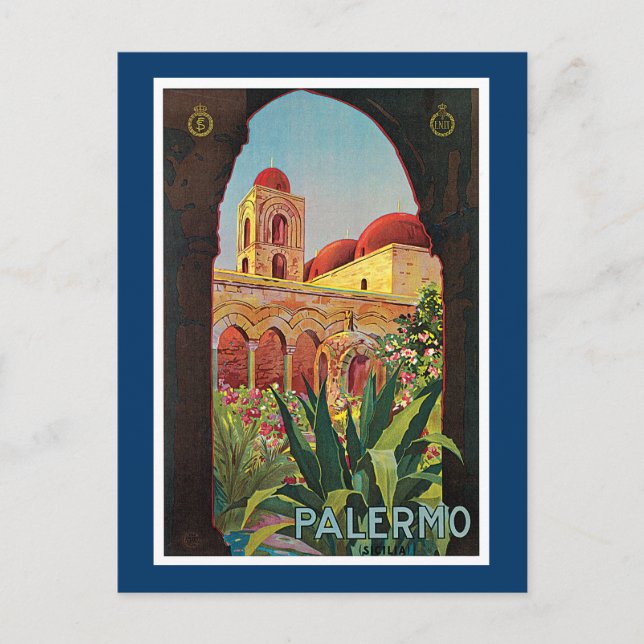 Cartão Postal Palermo, Itália, Anúncio de Viagens vintage (Frente)