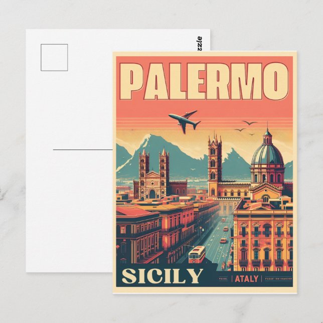 Cartão Postal Palermo sicily italian vintage souvenir presentes (Frente/Verso)