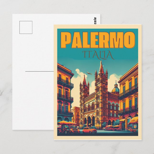 Cartão Postal Palermo sicily italian vintage souvenir presentes (Frente/Verso)