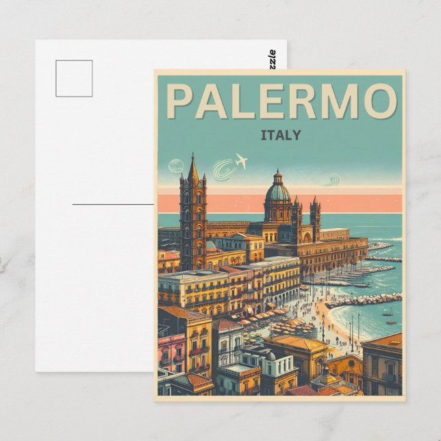 Cartão Postal Palermo sicily italian vintage souvenir presentes (Frente/Verso)
