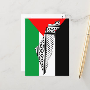 Cartão Postal Palestina - Bandeira e Mapa com Padrão Keffiyeh