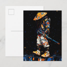 Cartão Postal Paleta de Ciber Ninja Faca Neon Laranja Impasto