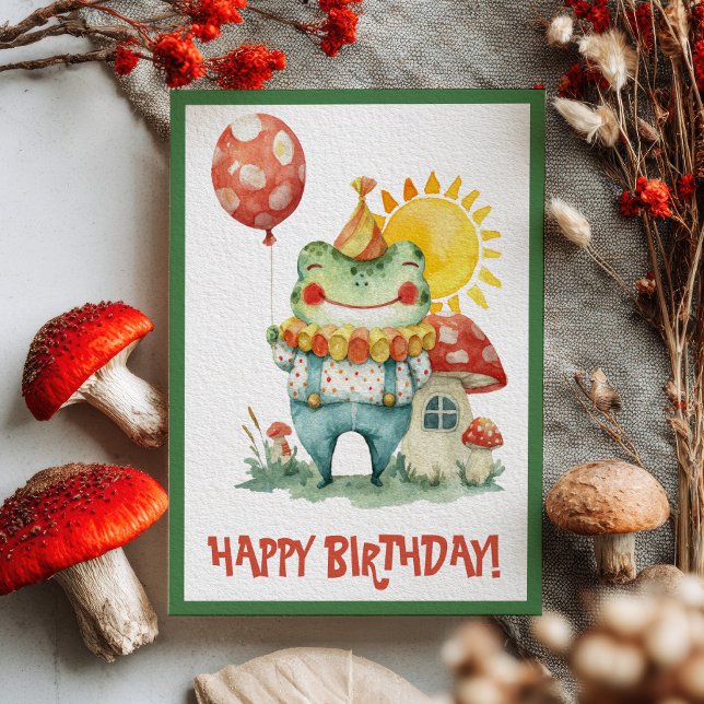 Cartão Postal Palhaço de Aquarela Sapo Fantasia Feliz Aniversári (Criador carregado)