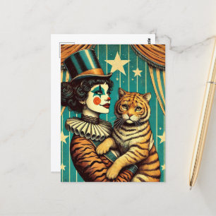 Cartão Postal Palhaço de circo e Gatinho de Tigre