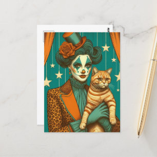 Cartão Postal Palhaço de circo e Gatinho Ginger