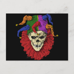 Cartão Postal Palhaço do Gótico de Jester Skull, Mardi Gras