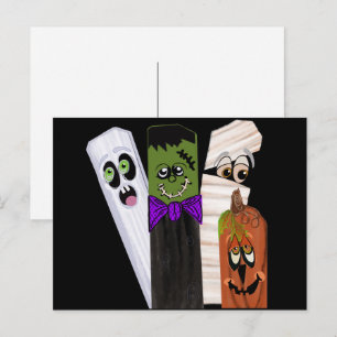 Cartão Postal Palhaço Frankenstein Fantasma Abóbora Homem Invisí