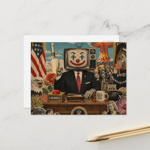 Cartão Postal Palhaço na Mesa Surrealista Colagem
