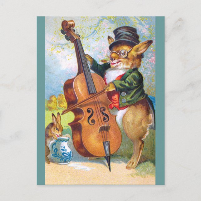 Cartão Postal Palheta: Bunny com Cello (Frente)
