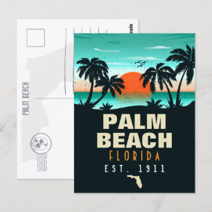 Cartão Postal Palm Beach Florida Retro Sunset Souvenirs 60s