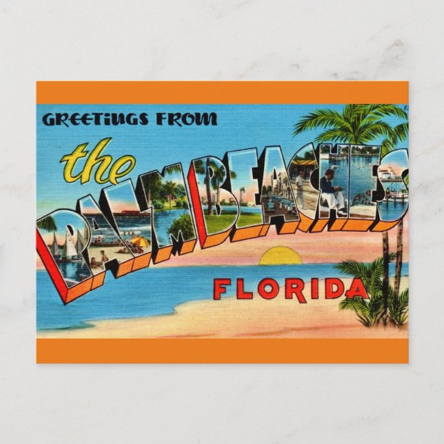 Cartão Postal Palm Beaches Florida Antigos (Frente)