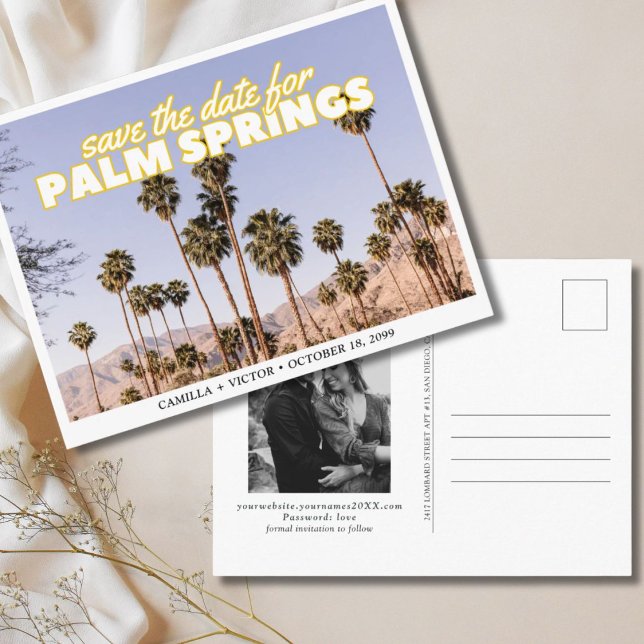 Cartão Postal Palm Primavera Casamento Salve o Cartão-Postal de  (Palm Springs Wedding Save the Date Postcard
)