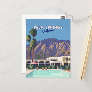 Cartão Postal Palm Primaveras California Piscina Hotel Trees Ret