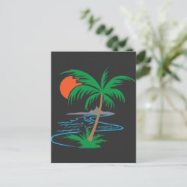 Cartão Postal Palm Tree by the River | Tropical Sunset Art