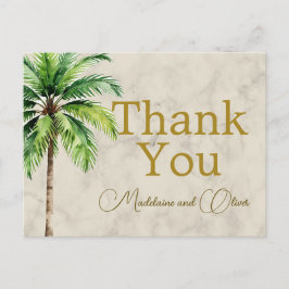 Cartão Postal Palm Tree Watercolor Casamento Tropical Obrigado