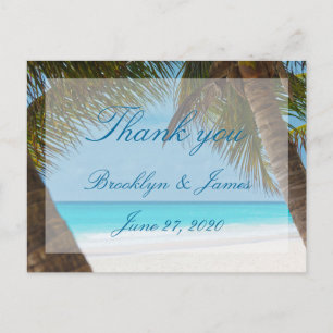 Cartão Postal Palm Trees On Beach Weding Obrigado Postcards