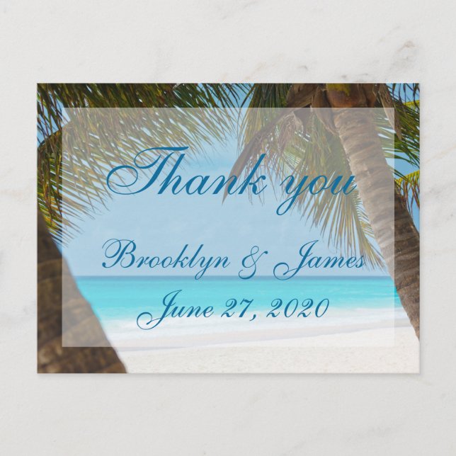 Cartão Postal Palm Trees On Beach Weding Obrigado Postcards (Frente)