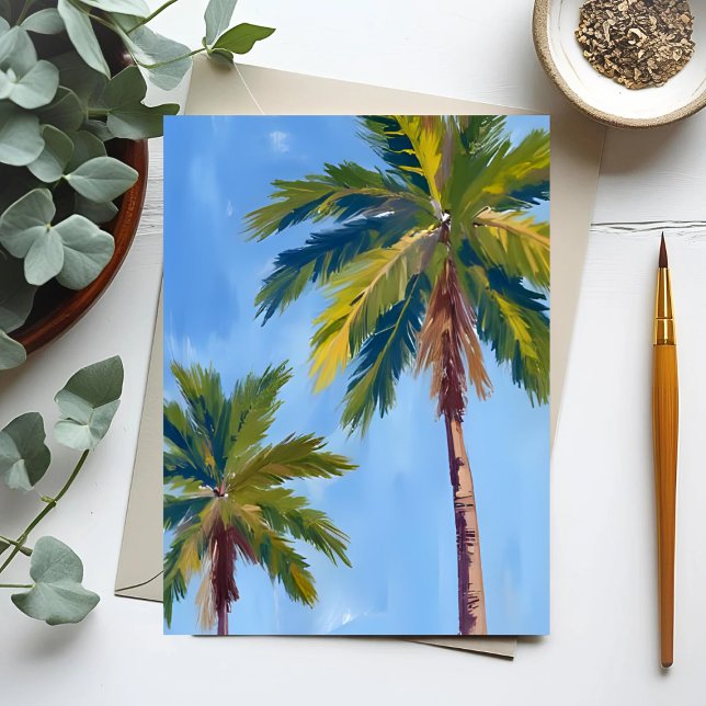 Cartão Postal Palm Trees Watercolor Tropical (Criador carregado)