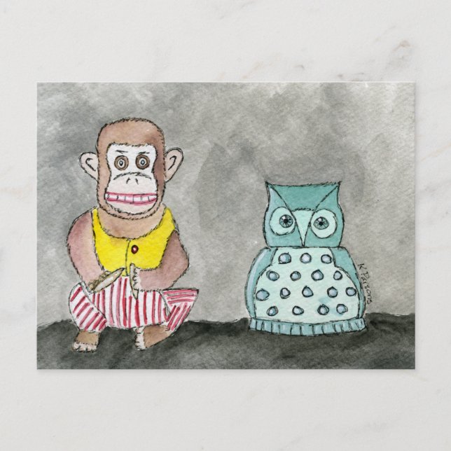 Cartão Postal Palmada de Macaco e Coruja-Noite (Frente)