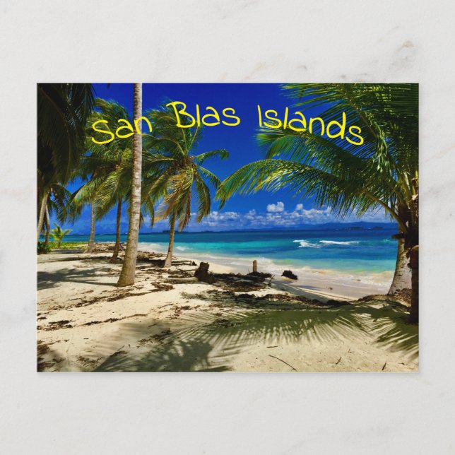 Cartão Postal Palmas tropicais San Blas Panama Sandy Beach Islan (Frente)