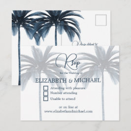 Cartão Postal Palmeira Azul Elegante Resposta de Casamento Moder