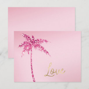 Cartão Postal Palmeira de Glitter Rosa Amor Ombre Dourado